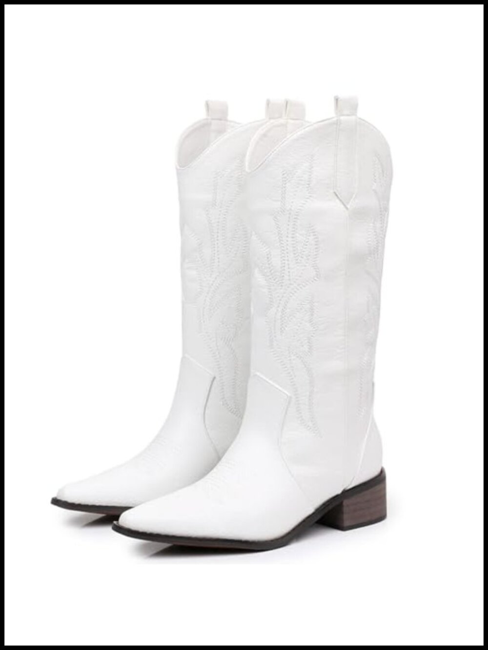 Women's Western Cowboy Boots Faux Leather Chunky Block Heel Pointed Toe